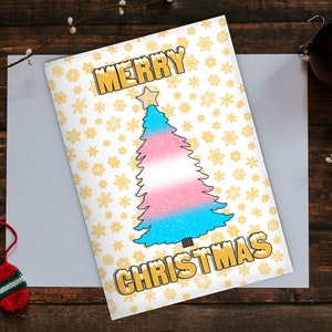 Carte de Noël LGBT, carte de vœux de la fierté transgenre, fierté gaie, carte A5, carte de Noël, cadeau mignon, carte de Noël de nouveauté, drapeau trans LGBTQ
