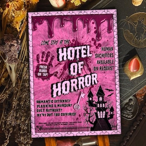 Vintage Halloween art print, haunted Halloween decorations, home decor, Horror hotel, Halloween decor, 5x7 A4 accessories, pink pastel goth