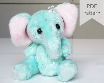 Elephant stuffed plush pattern - Cute teddy bear plush toy pattern - Elephant sewing pattern