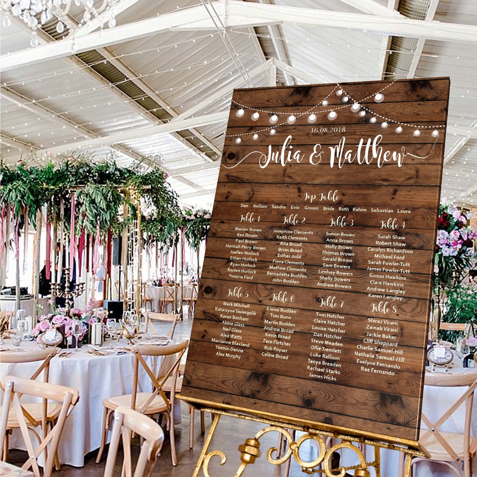 Personalised wedding table seating plan-Rustic Wood Look | Etsy
