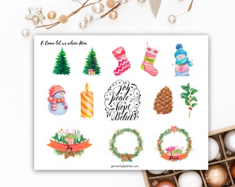 Weihnachtsaufkleber, Printables, christliche Aufkleber, Winteraufkleber, Weihnachtsaufkleber, Weihnachtsbaum, Kerzenaufkleber, Strumpfaufkleber,