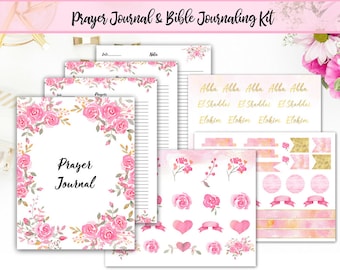Prayer journal, printable journal, Bible journaling kit, faith stickers, Christian planner, faith planner, names of God, War binder, sticker