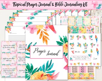 Printable prayer journal/ prayer journal/ Bible journaling kit/ tropical prayer journal/ stickers/ Scripture cards/ Christian planner/