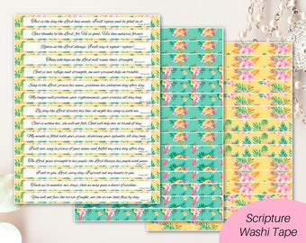 Afdrukbare washi tape/tropische washi tape/schrift washi tape/tropische bloemen washi tape afdrukbaar/bijbel journaling stickers/stickers