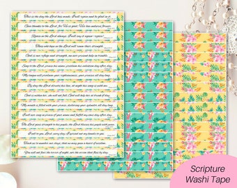 Printable washi tape/ tropical washi tape/ Scripture washi tape/ tropical floral washi tape printable/ Bible journaling stickers/ stickers