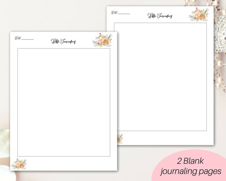 May include: Two blank journaling pages with a floral design at the top and bottom. The text "Date" and "Daily Journaling" is at the top of each page.