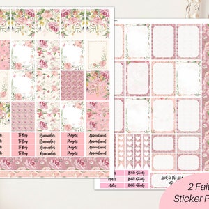 May include: Two pages of floral-themed printable planner stickers. The stickers are in shades of pink and white with floral patterns and text that says "To Do", "To Buy", "Remember", "Prayers", "Appointment", "Notes", "Bible Study", and "Look to the Lord".