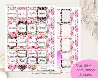 Calcomanías de fe imprimibles y hojas de estudio de Palabras / calcomanías cristianas florales / Fe ilustrada / calcomanías de diario bíblico / calcomanías de estudio bíblico