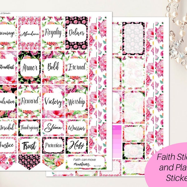 Printable faith stickers and Word study sheets/ floral Christian stickers/Illustrated faith/ Bible journaling stickers/ Bible study stickers