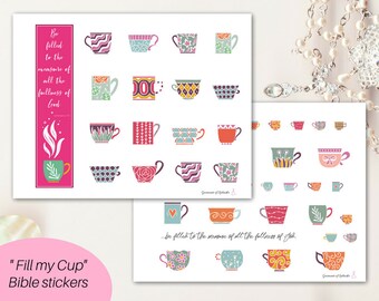 Cute tea cups Bible journaling printable/ Bible stickers/ Bible journaling kit/ prayer journal/ prayer planner/ Christian planner