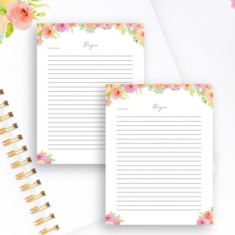 May include: Two printable lined pages with a floral border. The border features pink, peach, and white flowers with green leaves. The text "Pages" is written in cursive at the top of each page.