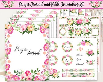 Prayer journal printable/ Bible journaling printable/ floral prayer journal/ bible journaling stickers/ Christian planner/ Faith planner