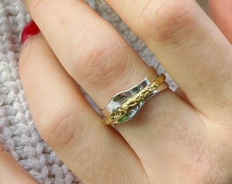 925 Sterling Silver Spinning Ring, Gold & Silver Narrow Chunky Spinner, Minimal Thumb Ring for Women, Boho Minimalist Meditation Ring