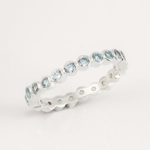 Oscura Blue Topaz 925 Sterling Silver Stacking Eternity Ring Stackable Infinity Band November Birthstone Thin Wedding Thumb Band Minimal