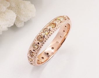 Anillo de bodas apilable de eternidad con citrino amarillo y oro rosa, piedra preciosa apilable, infinito, piedra natal de noviembre, banda étnica fina y delicada, estilo bohemio vintage