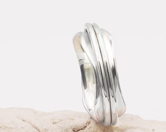 925 Sterling Silver Spinning Ring, Narrow High Shine Chunky Spinner, Minimal Thumb Ring for Women, Boho Minimalist Meditation Band Ring