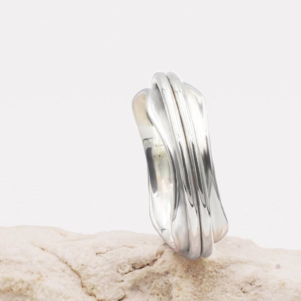 925 Sterling Silver Spinning Ring, Narrow High Shine Chunky Spinner, Minimal Thumb Ring for Women, Boho Minimalist Meditation Band Ring