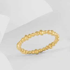 Perla Gold Plated Molten Stacking Ring, With Minimal Simple Organic Plain Band & Delicate Dainty Minimalist Textured
