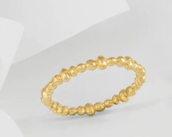 Perla Gold Plated Molten Stacking Ring, With Minimal Simple Organic Plain Band & Delicate Dainty Minimalist Textured