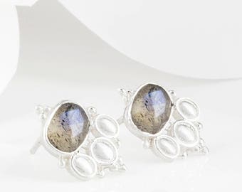 Cascabel Silver & Labradorite Boho Stud Earrings