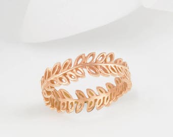 Flower Ring, Leaf Ring, Twig Ring, Floral Ring, Vine Ring, Olive Leaf Ring, Rose Gold Stacking Ring