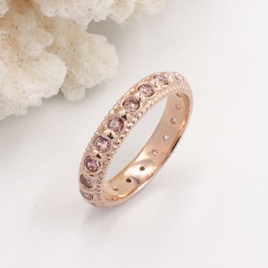 Pink Morganite & Rose Gold Stacking Eternity Boho Ring Stackable Vintage Infinity November Birthstone Dainty Ethnic Thin Unique Wedding Band