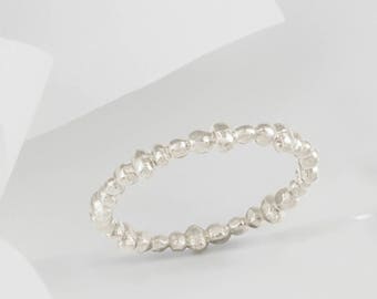 Perla 925 Sterling Silver Molten Stacking Ring With Minimal Simple Organic Plain Band & Delicate Dainty Minimalist Textured