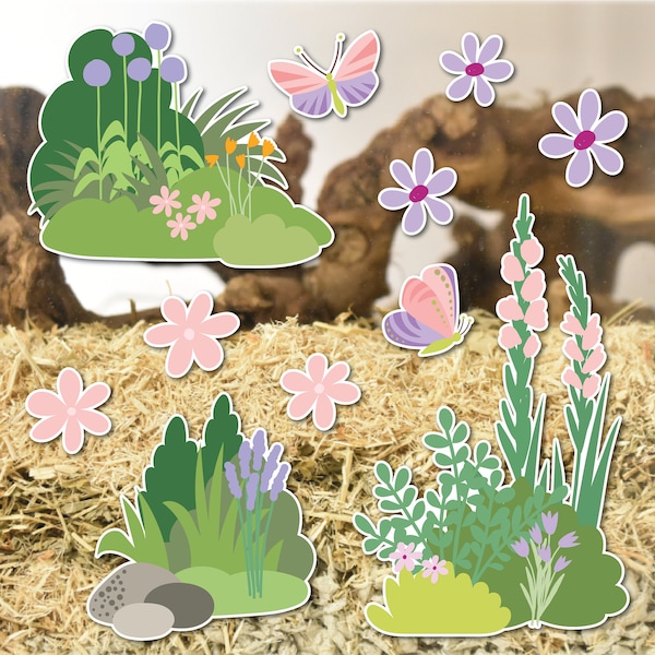 Wild Garden Cage Stickers - Static Cling Vinyl - Hamsters Gerbils Reptiles Hedgehogs - Natural Themed Decorations For Small Pet Habitats