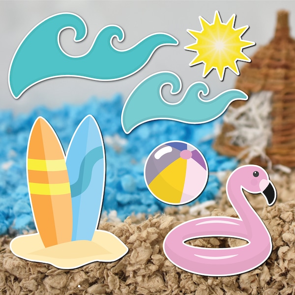 Beach Cage Stickers - Static Cling Vinyl - Hamsters Gerbils Reptiles Hedgehogs Mice - Sea & Sand Themed Decorations For Small Pet Habitats