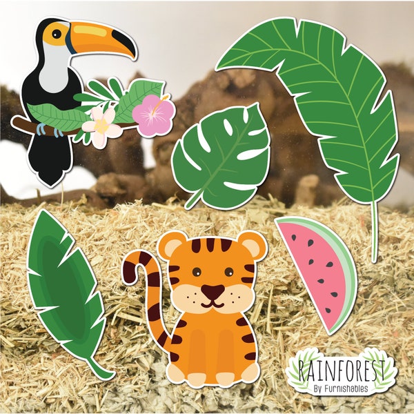 Jungle Cage Stickers - Static Cling Vinyl - Hamsters Gerbils Fish Reptiles Hedgehogs Mice - Natural Theme (For Tanks Terrariums + Vivariums)