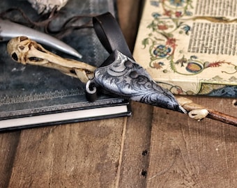 Magic Wand Leather Flower Frog Holster Ornated for wizard and witch costume belt holster LARP and magic conventions and fair events