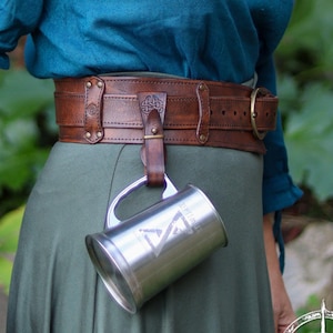 Cinturino in pelle medievale per boccale, cintura rinascimentale da fiera fino a 6 cm o 2,4 pollici, accessorio per portachiavi, boccale, costume celtico o vichingo