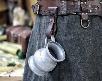 Porte tasse en cuir, sangle chope pour ceinture, porte-clés, accessoire ceinture renaissance faire, costume cosplay celtique viking médiéval GN