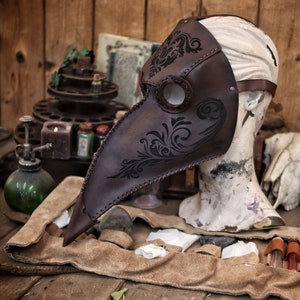 Plague Doctor Mask Long Nose Bird Mask with Floral engravings Steampunk costume full-grain leather LARP medieval assassin alchemist cosplay image 4