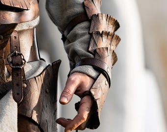 Leather bracers for larp battle damaged leather armor orc cosplay Dragon scale arm guards viking warrior vambraces mens medieval gauntlets