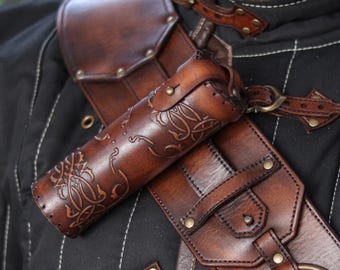 Medieval Leather Belt Tube Case Small Fantasy Scroll Holder LARP Alchemist Accessory Wizard Cosplay Coin Dice Note Leather Pen Holder