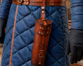 Estuche de cuero para pergaminos para LARP, tubo para documentos, ideal para cosplay, medieval, vikingo, celta, renacimiento, steampunk o disfraz de fantasía.
