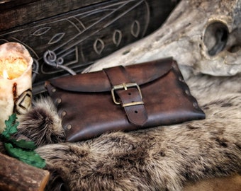 Leather plain hip bag, belt bag for larp,  medieval purse steampunk, cosplay or fantasy costume. Wide Viking, celtic, elven or dwarf bag