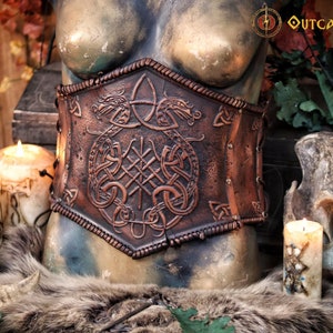 Celtic Dragon Leather Underbust Armor Belt for Viking LARP Costume - Women&#39;s Warrior Cosplay Accessory