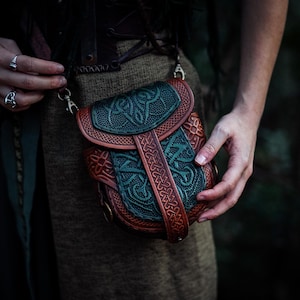Celtic leather bag medieval leather bag fantasy belt pouch renaissance fair purse larp leather pouch viking belt bag handmade accessory