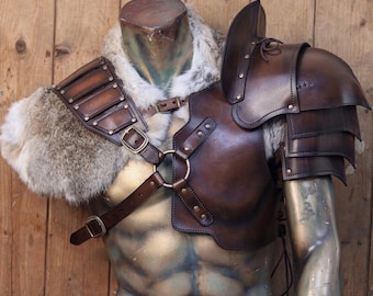 Viking Leather Armor Leather Armor Men Viking Armor Men Leather Pauldron Leather Shoulder Armor Barbarian Armor LARP Armor Cosplay