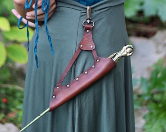 Clip On Wand Holster Leather Magic Holder for Skirt Dress Belt Loop LARP Wizard Cosplay Witch Mage Ren Faire Fantasy Accessory