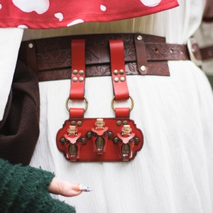 Leather Belt Potion holder for 3 small bottles. Made of vegetal tanned leather for adventurers, steampunk, alchemist, healers or cosplay image 1