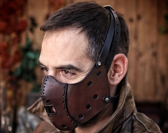 Hannibal Lecter Leather Face Mask ready for use with disposable face masks, great accessory for cosplay costume or larp