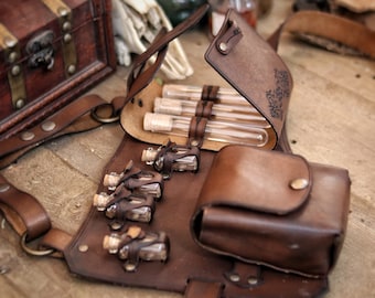 Leder Bein Harness Gürtel Bein Trank Holster Alchemist Larp Steampunk Kostüm Set Hexe Kräuterkundler