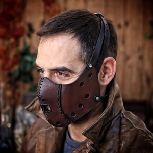 Hannibal Lecter Leather Face Mask ready for use with disposable face masks, great accessory for cosplay costume or larp