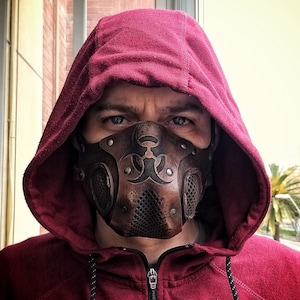 Leather Face Mask with filter pocket Biohazard sign Post Apocalyptic mask for use with disposable face masks Paper towel or filter