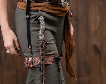 Ornate Leather Wand Garter Holster for Wizards  Witches and Cosplay  Magic Wand Thigh Accessory for LARP and Fantasy