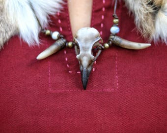 Handmade crow skull necklace in resin Medieval jewelry Nordic and Viking style Perfect for LARP Cosplay accessories and ren faires