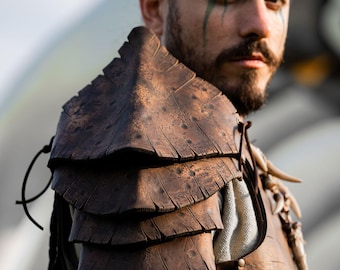 Dragon Scale Leather Shoulder Armor LARP Pauldron Viking Barbarian Fantasy Medieval Cosplay Warrior Gear